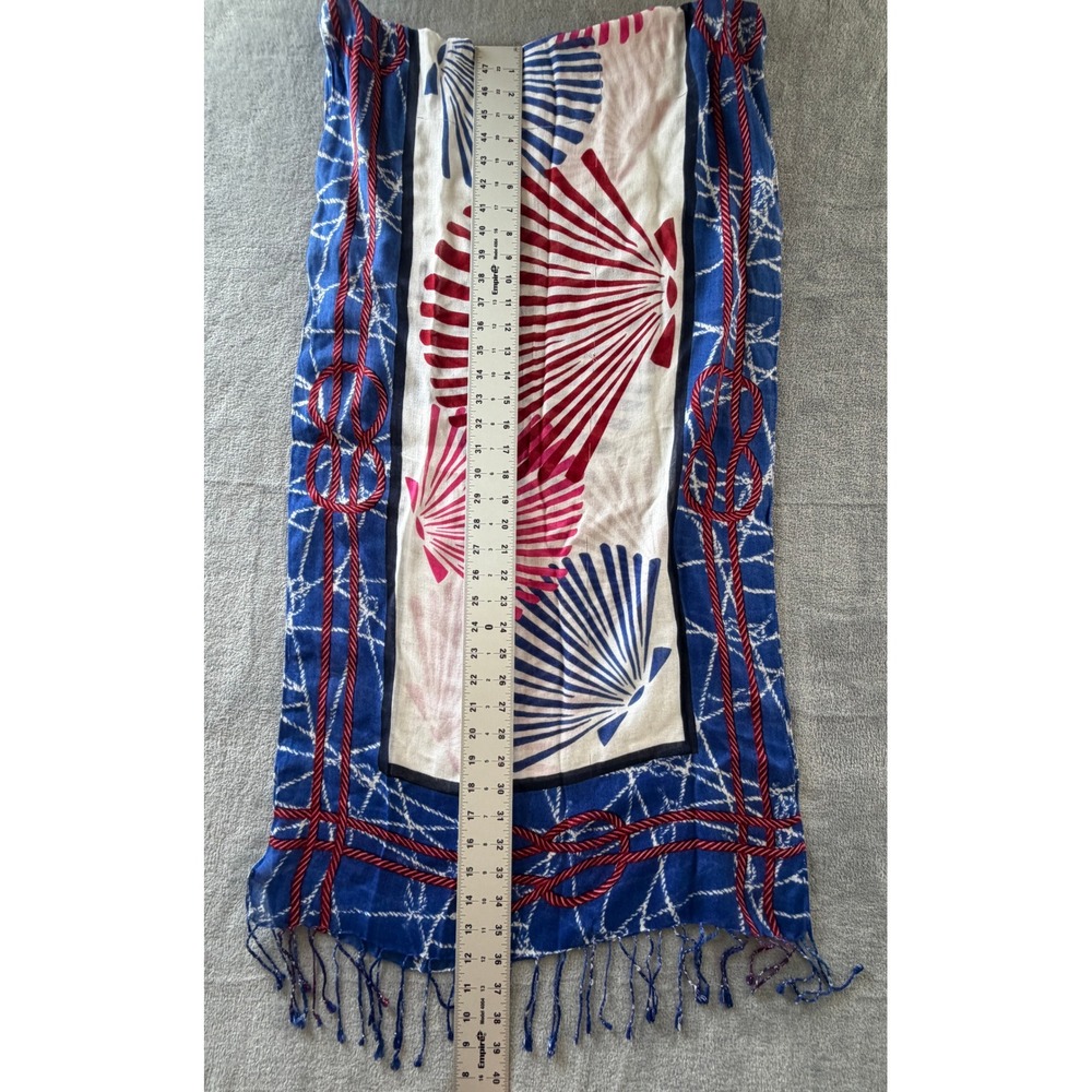 Talbots Nautical Seashell Rope Print Scarf Blue Red White Modal Viscose Wrap - Picture 5 of 6